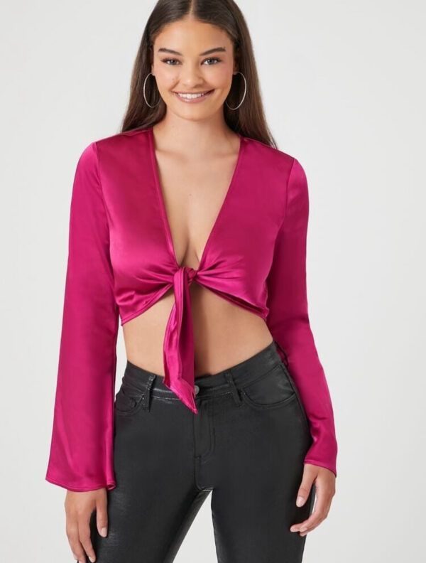 Fuchsia Cropped Tie Top
