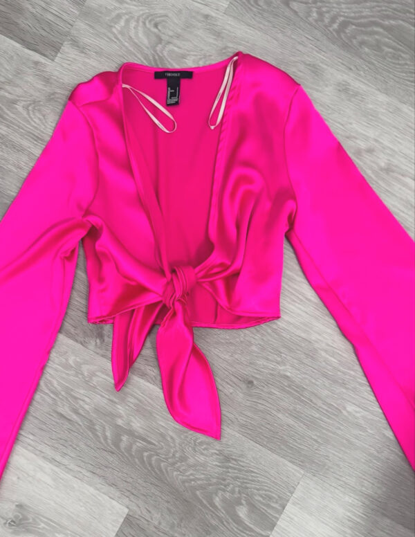 Fuchsia Cropped Tie Top - Image 4