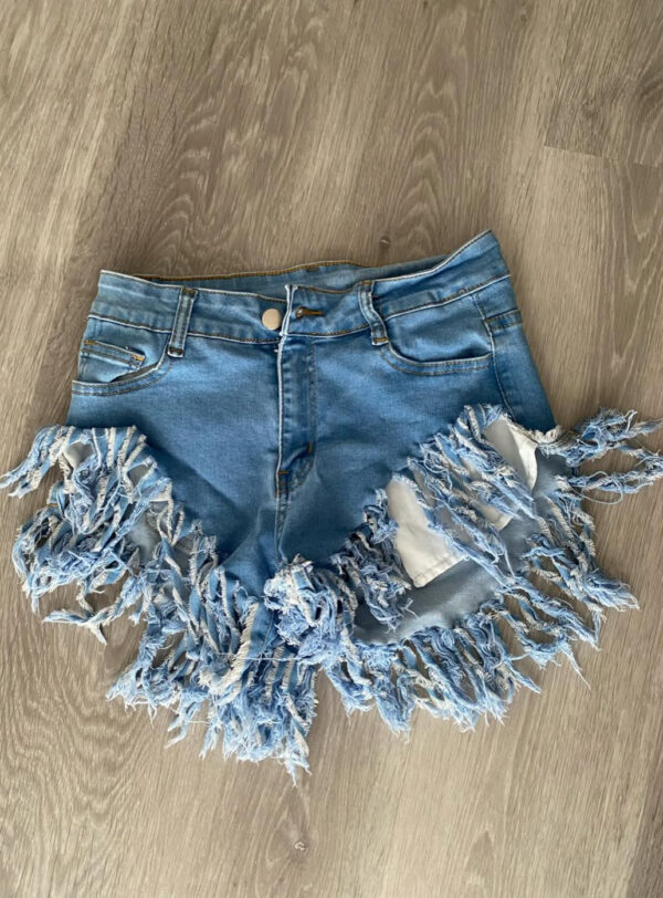 Frayed Hem Denim Shorts - Image 3